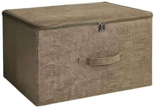 ANMINY 2PCS Storage Bins with Zipper Lids 36 Qt Lidded Fabric Storage Boxes Baskets Cubes with Handles Collapsible Washable Cotton Linen Closet Shelf Clothes Organizer Containers - Coffee, Large
