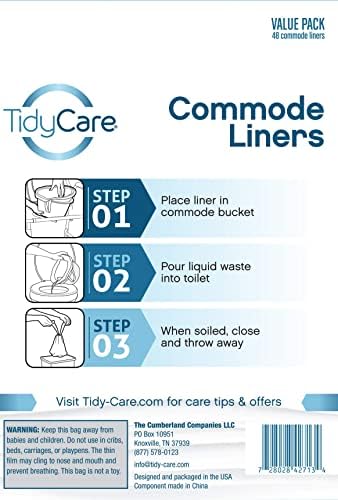 Disposable Bedside Commode Liners for Adult Portable Toilet Chair Seat Bucket and Bedpan | Value Pack of 48 Waste Bags | Universal Fit Liners for Home Medical Care