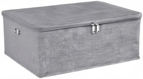 ANMINY 2PCS Storage Bins with Zipper Lids 13 Qt Lidded Fabric Storage Boxes Baskets Cubes with Handles Collapsible Washable Cotton Linen Closet Shelf Clothes Organizer Containers - Gray, Small