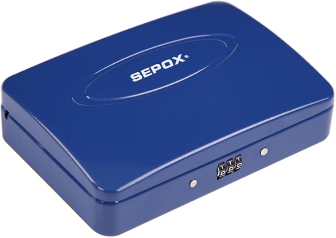 SEPOX® Twins Water/Fire-Resistant Portable Security Case Lock Box Steel, Personal Travel Storage Cabinet for Small Item,3 Ft Cable and Ressetable Combination Lock for Dorm, Car, Sports, Office（Blue）