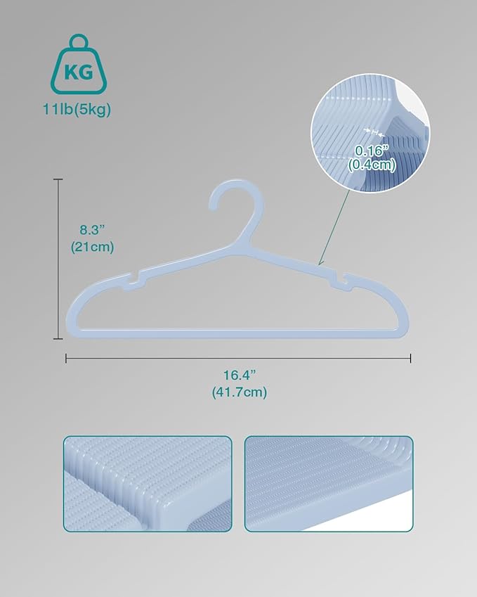 30 Pack Clothes Hangers, Non Slip Plastic Coat Hangers, Space Saving, Heavy Duty, Hanging Dry Wet Clothes, 16.4" x 8.3", Light Blue UAPY0530L