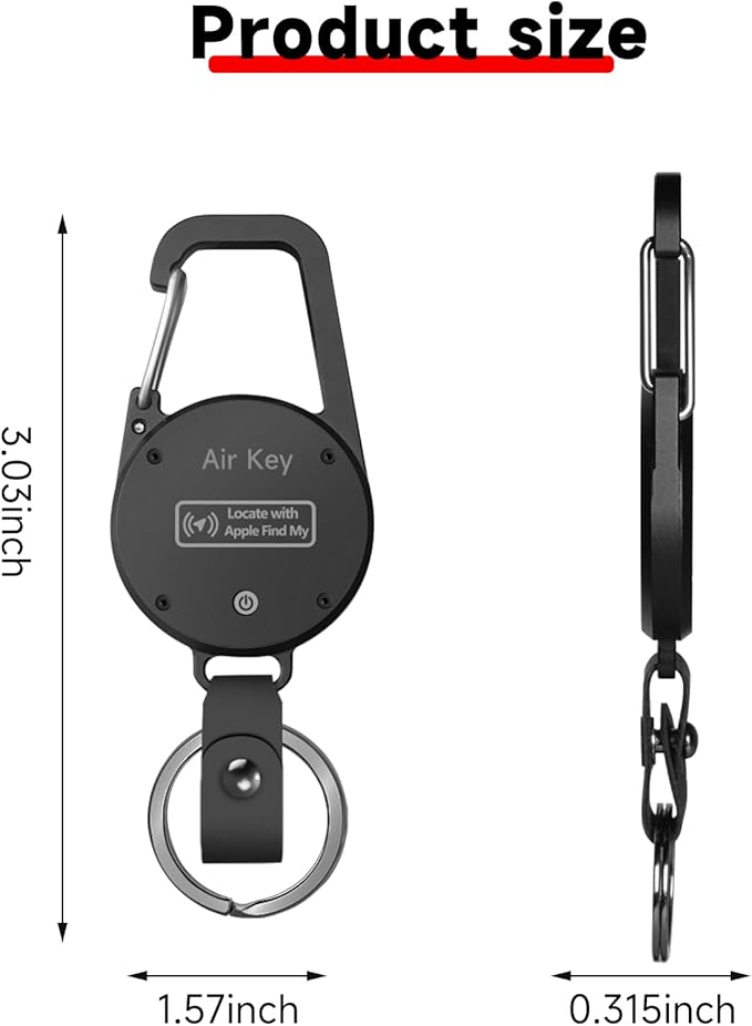 Keychain, Key Finder Works with Apple Find My, llaveros para Hombres,Carabiner Car Key Chains with GPS Tracker, Anti-Lost Keyring Finder Locator, Minimalist Key Holder for Men (iOS Only),Black