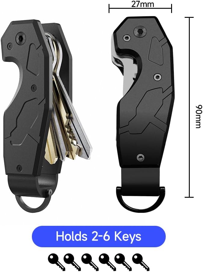 Zeeker Compact Key Organizer Keychain with Built-in Tools – Holds 1-6 Keys, Includes Bottle Opener, Hex Wrench, and Serrated Cutter – Minimalist Key Holder for Men and Women (Black)