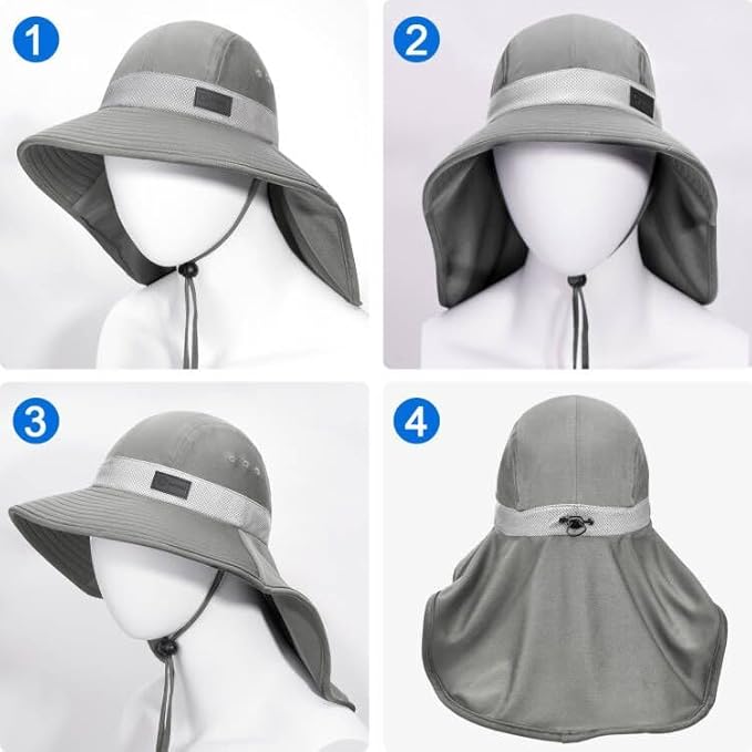 Sukeen Cooling Sun Hat for Men Women UPF50+ Wide Brim Fishing Hat with Neck Flap Adjustable Foldable Bucket Hat for Hiking