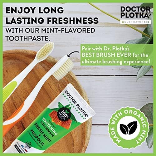 MOUTHWATCHERS Whitening Fluoride Free Naturally Sourced Toothpaste, 3 oz Tube, for Sensitive Teeth and Gums, Fresh Organic Mint and Propolis, by Dr. Plotka's