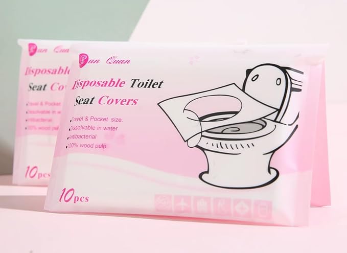 Disposable Toilet Seat Covers – Pack of 10 | Flushable & Portable Travel Toilet Seat Covers for Adults & Kids | Compact & Lightweight, Eco-Friendly Protection for Public Restrooms.