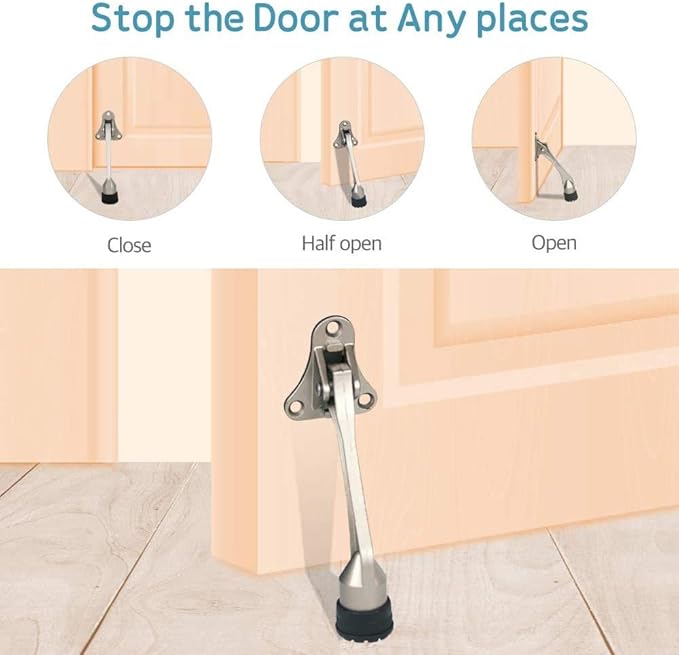 Door Stopper, Kick Down Door Stops for Heavy Doors, with Rubber Tip and Spring Lever, Adjustable, Easy to Set Down and Release, 4-Inch, for Wide Doors (4inch x 2pack, Black)