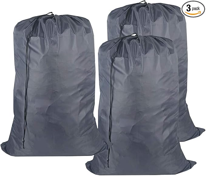 Washable Travel Laundry Bag with Drawstring (3 Pack), Large Dirty Clothes Bag Fit a Laundry Basket or Clothes Hamper, Enough to Hold 4 Loads of Laundry,26x39 inches Grey 3