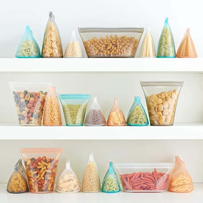 Zip Top Reusable Food Storage Bags | 3 Bag Set [Teal] - 3 Sandwich, 3 Snack | Silicone Meal Prep Container | Microwave, Dishwasher and Freezer Safe | Made in the USA