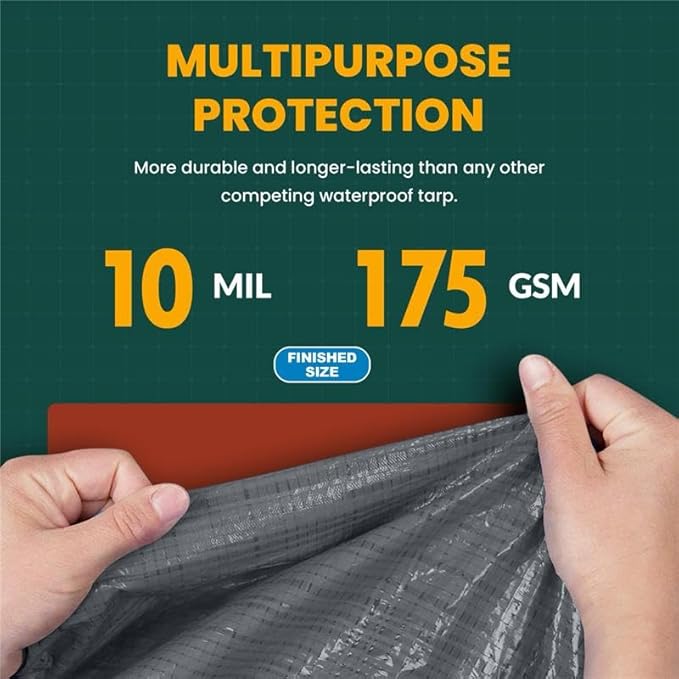 Large Waterproof Tarp - Heavy Duty 10 Mil Thick Poly Tarpaulin Ideal for Canopy Tents, Boats, RV or Pool Covers - Multipurpose Protective Tarps with Grommets for Indoor, Outdoor Use | 10' x 10' 2 Pack