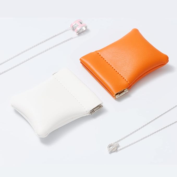 2 Pack PU Leather Slim Engagement Wedding Ring Pouch Leather Jewelry Pouch Christmas,Wedding Party Favor Gift Bag(Pearl White)