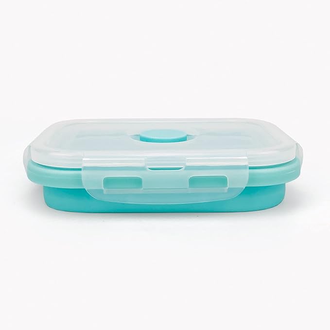 CCyanzi 3piece Collapsible Food Storage Containers with Lids, Silicone Lunch Container, Microwave & Freezer Safe, Space Saving for Kitchen Cabinet and Camping Backpack,(blue)