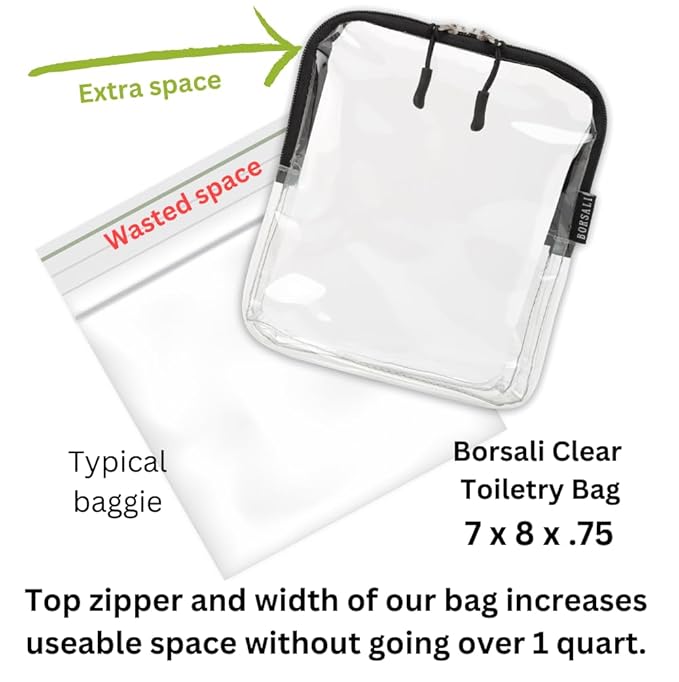 BORSALI Clear Travel Bags for Toiletries - TSA Clear Toiletry Bag for Traveling, Cosmetics, Carry on 3-1-1 Liquids & Other Items - TSA-Approved Quart Size For Luggage, Purse or Car - Gray