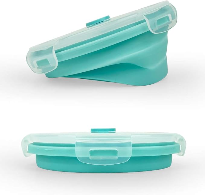 CARTINTS Small Collapsible Bowl Silicone Food Storage Containers Collapsible Camping Bowl for Travel Camping Hiking with Airtight Plastic Lids and 2Pack Silicone Dish Sponges- Blue, 500ml