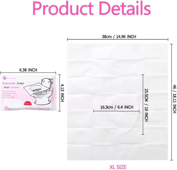 Disposable Toilet Seat Covers – Pack of 10 | Flushable & Portable Travel Toilet Seat Covers for Adults & Kids | Compact & Lightweight, Eco-Friendly Protection for Public Restrooms.