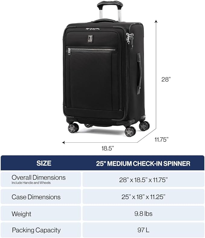 Travelpro Platinum Elite Softside Expandable Checked Luggage, 8 Wheel Spinner Suitcase, TSA Lock, Men and Women, Vintage Grey, Checked Medium 25-Inch