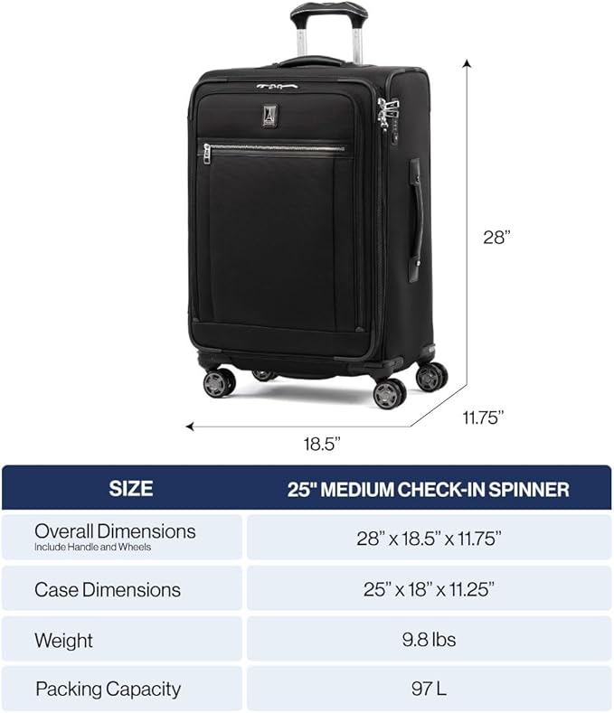 Travelpro Platinum Elite Softside Expandable Checked Luggage, 8 Wheel Spinner Suitcase, TSA Lock, Men and Women, Navy Camouflage, Checked Medium 25-Inch