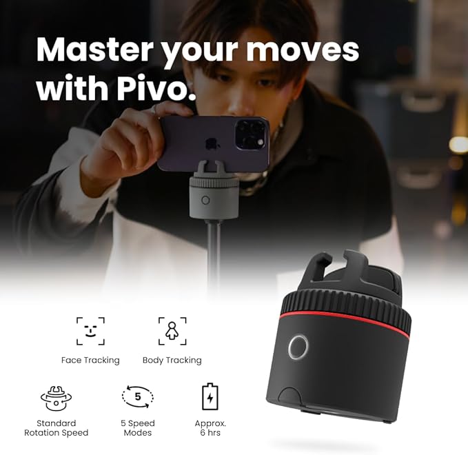 Pivo Pod Classic Auto Face Tracking Phone Holder, 360° Rotation, Content Creator Essentials for Fitness Tracker with Remote Control, Smart Mount, Travel Case, and Tripod