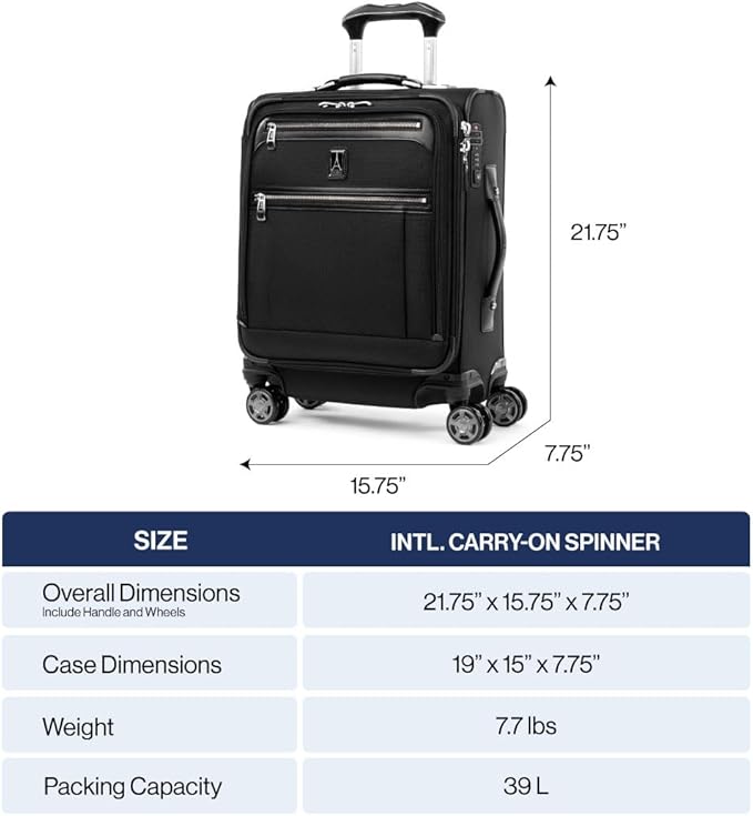 Travelpro Platinum Elite Softside Expandable Carry on Luggage, 8 Wheel Spinner Suitcase, USB Port, Men and Women, International, Vintage Grey, Carry On 19-Inch