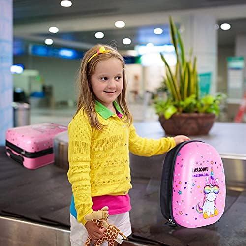 Weewooday Kids Luggage and Backpack 18 Suitcase with Spinner Wheel Hard Case Travel 13 Backpack Girl Suitcase Set for Kids Travel Supplies(Pink,Unicorn Style)