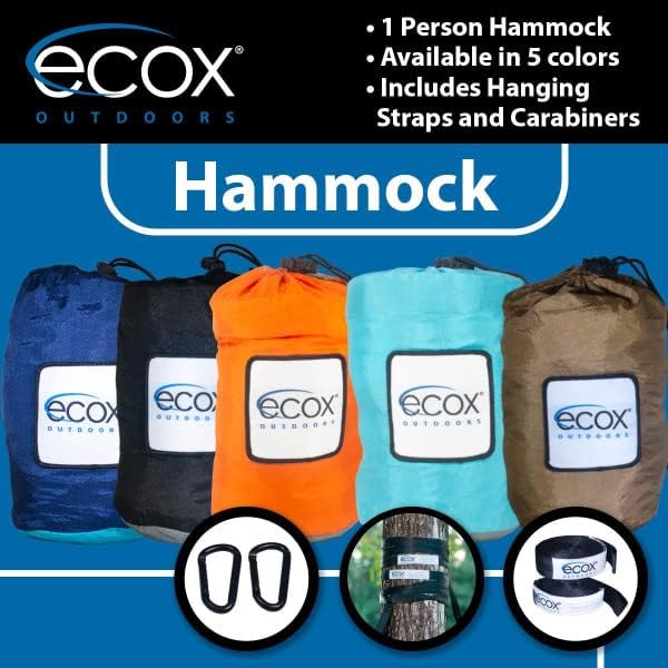 Outdoors Parachute Hammock Single with 2 Tree Straps, Portable Lightweight Nylon Comfortable for Backpacking, Camping, Travel, Beach, Backyard, Patio, Hiking
