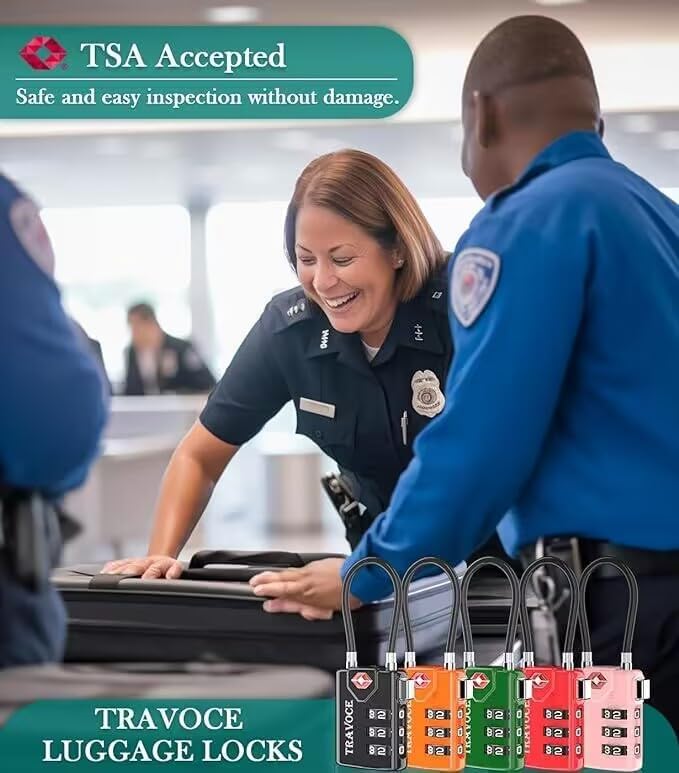 Search Alert TSA Approved Travel Combination Luggage Cable Locks for Suitcase, Gym Locker,Toolbox,Backpack 1,2,4,6 &10 pk (Black 3 Pack)
