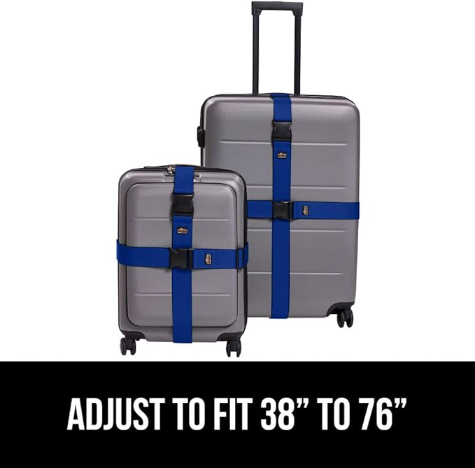 GORILLA GRIP Heavy Duty Adjustable Luggage Straps for Suitcases, Easy to Identify Travel Belt Connector Holds Suitcase Together, Extends Life of Bag, Strap Connects Two Bags, Accessories 2 Pack Blue