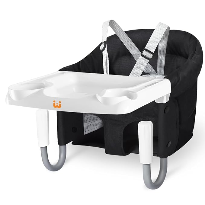 MTWML Hook On High Chair with Tray,Portable Baby High Chair That Attaches to Table,Clip On Fast Table High Chair for Babies and Toddlers.Baby Feeding Seat for Dining Table and Counter (Pure-Black)