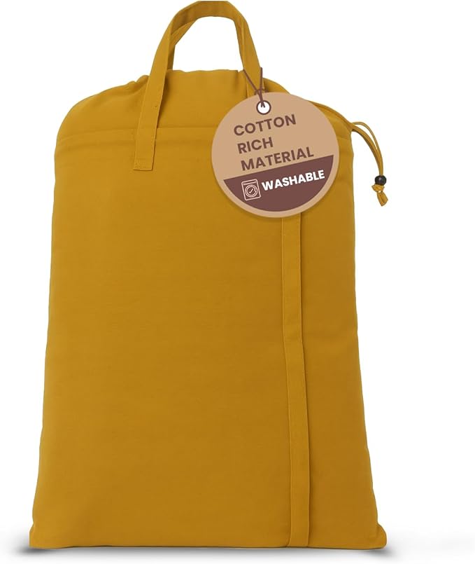 LFH Home Cotton Canvas Large Laundry Bag with Handle, Heavy Duty Drawstring Closure Washable Laundry Bags, School Travel, Home, Hotel, College Dorm, Organizer Sack, Toys Clothes 24x36-Yellow