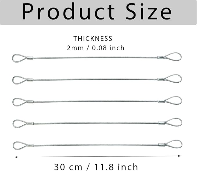 5 Pack Luggage Lock Safety Cable, Stainless Steel Cable with Loops, Stainless Steel Safety Cable, Safety Cable Lock, Braided Steel Coated Safety Cable Luggage Lock 2mm Thickness 12 inch Length