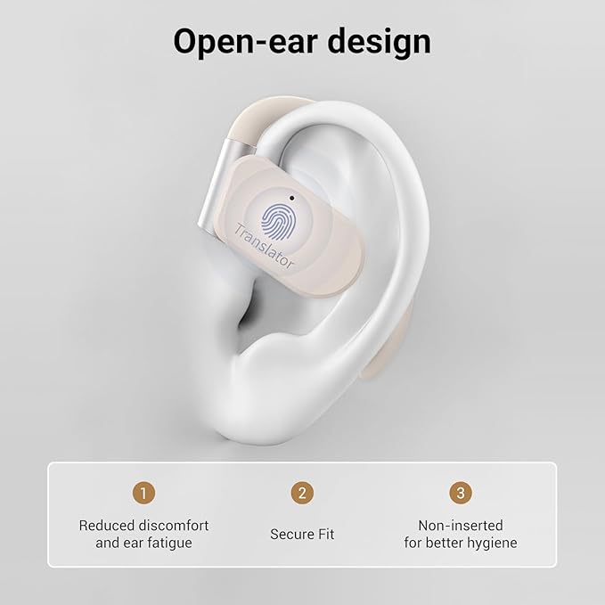 M9 AI Language Translator Earbuds Open-Ear Headphones Support 144 Languages & Accents Translation Earbuds Real Time Translator Device, Snug Fit, Ergonomic Ear Hooks Beige (With Offline Package)