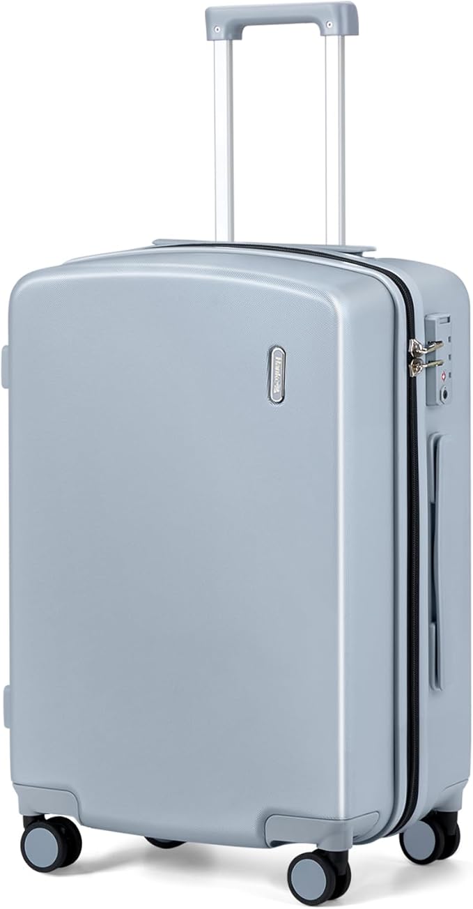 Hanke 24 Inch Luggage with Spinner Wheels Lightweight PC Hard Shell Suitcases Checked Luggage with TSA Lock Checked-Medium 24-Inch Rolling Suitcase for Travel(Grey)