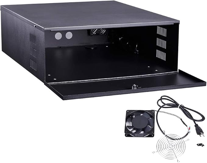 Kenuco White Heavy Duty 16 Gauge Steel DVR Security Lockbox with Fan (BK 15'' X 14.86'' X 4.96'')