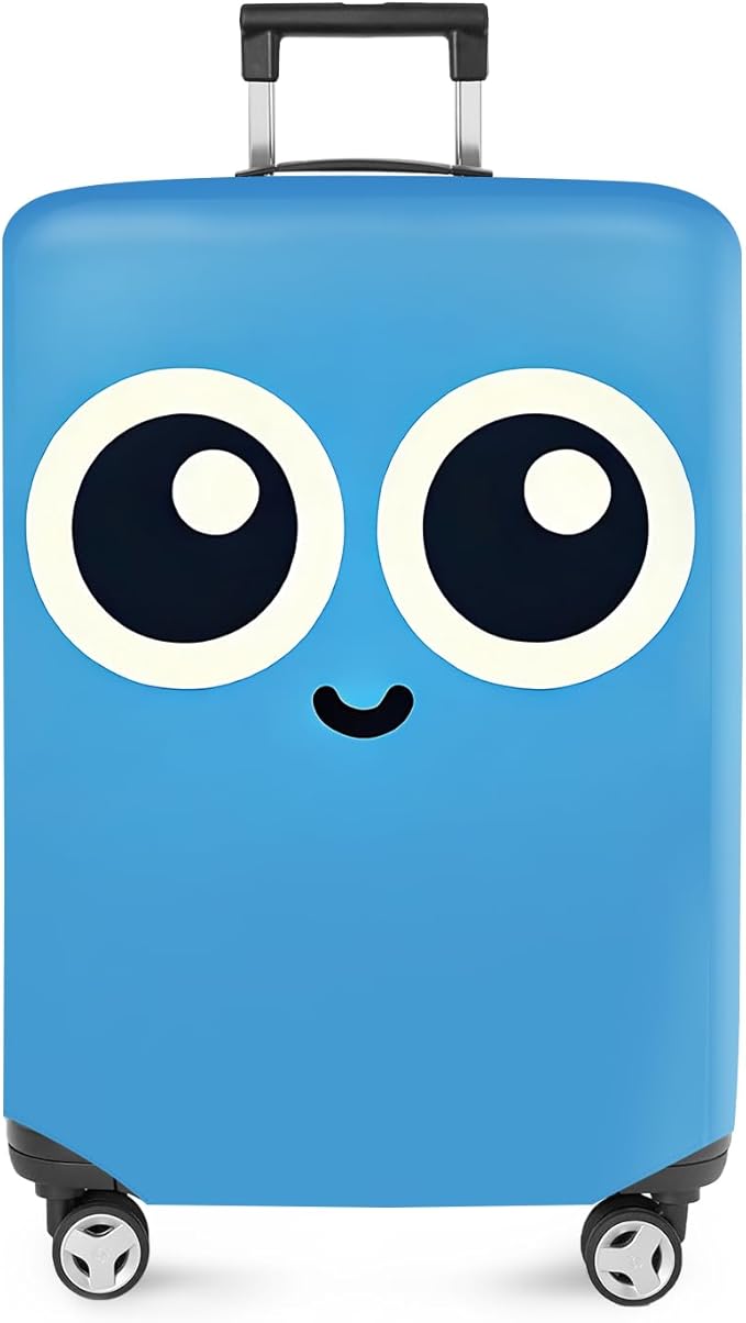 ANNA QUEEN Cute Smiley Face Luggage Cover, Blue Cartoon Suitcase Protector with Big Eyes Design, Stretchable, Washable Travel Cover for 28-30 Inch Luggage