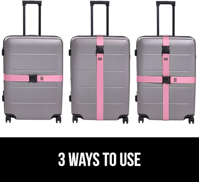 GORILLA GRIP Heavy Duty 8 Pack Adjustable Luggage Straps for Suitcases, Easy to Identify Travel Belt Connector Holds Suitcase Together, Extends Life of Bag, Strap Connects Two Bags, Accessories Pink