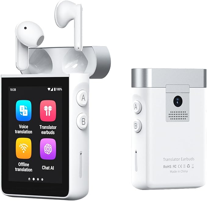 Wooask A9 Translation Earbuds Real Time Support Calls & Hotspot Sharing, AI Translator Device No APP No Phone Needed with 140+ Languages, ChatGPT/Offline/Photo Translation for Business & Travel