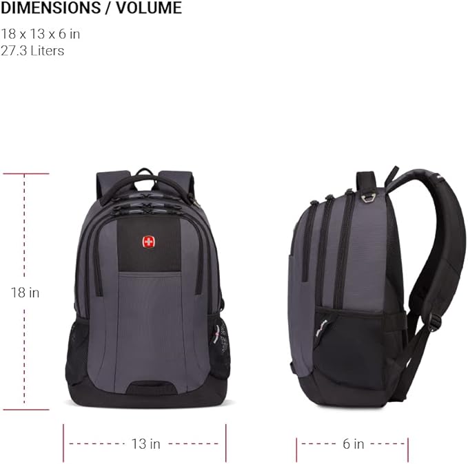 SwissGear Cecil 5505 Laptop Backpack, Dark Grey/Black, 18-Inch