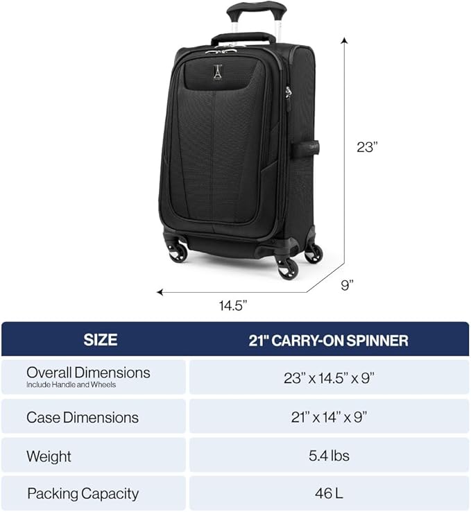 Travelpro Maxlite 5 Softside Expandable Carry-On Luggage with Spinner Wheels, Lightweight, 21-Inch — Forest Green