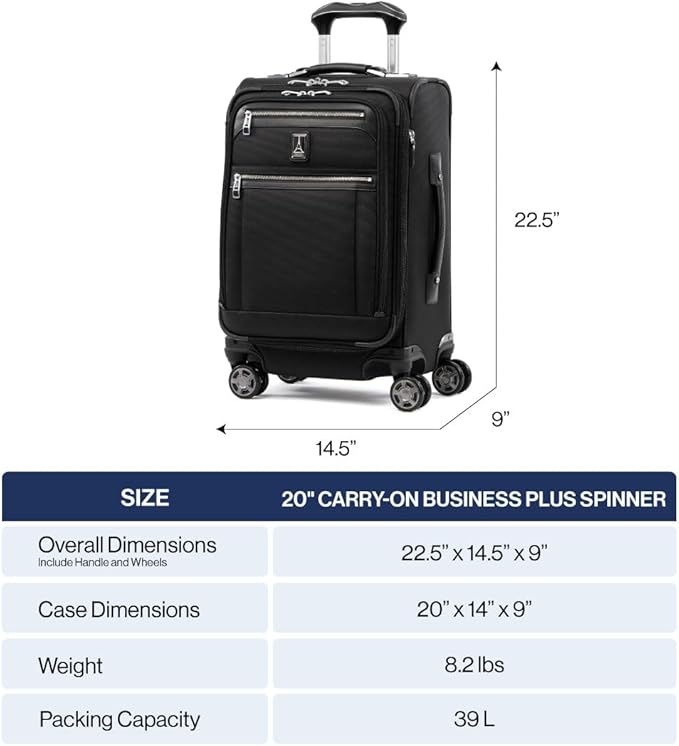 Travelpro Platinum Elite Softside Expandable Carry on Luggage, 8 Wheel Spinner Suitcase, USB Port, Laptop and Tablet Sleeves, Men and Women, True Navy Blue, Carry On 20-Inch