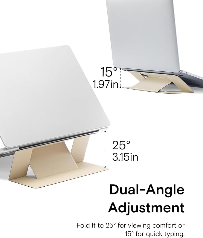 MOFT Laptop Stand for Desk, Adhesive MacBook Computer Stand with 2 Adjustable Viewing Angles, Foldable and Portable Laptop Riser Compatible with 11"-16" Laptops, Earthen Beige