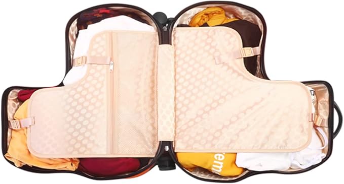 Ride on Hard Shell Kids Luggage with 4 Spinner Wheels for Girls and Boys, Rolling Childrens Travel Suitcase with Seat and Safety Belt for Toddler Ages 6-12, Checked size 25 Inch, Pink