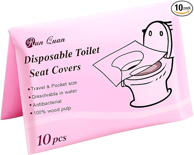 Disposable Toilet Seat Covers – Pack of 10 | Flushable & Portable Travel Toilet Seat Covers for Adults & Kids | Compact & Lightweight, Eco-Friendly Protection for Public Restrooms.