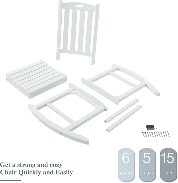 Psilvam Oversized Outdoor Rocking Chair, with 21" Wide Seat and 32" Tall Backrest, Pre-Assembled with Most Components for Effortless Installation (White)