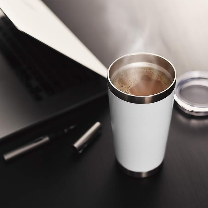 DOMICARE 20oz Stainless Steel Tumbler Bulk with Lid, Double Wall Vacuum Insulated Travel Mug, Powder Coated Coffee Cup, Powder White, 1 Pack