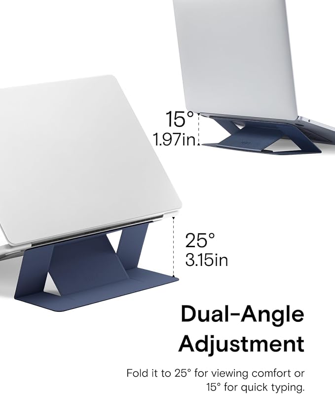 MOFT Laptop Stand for Desk, Adhesive MacBook Computer Stand with 2 Adjustable Viewing Angles, Foldable and Portable Laptop Riser Compatible with 11"-16" Laptops, Navy Blue