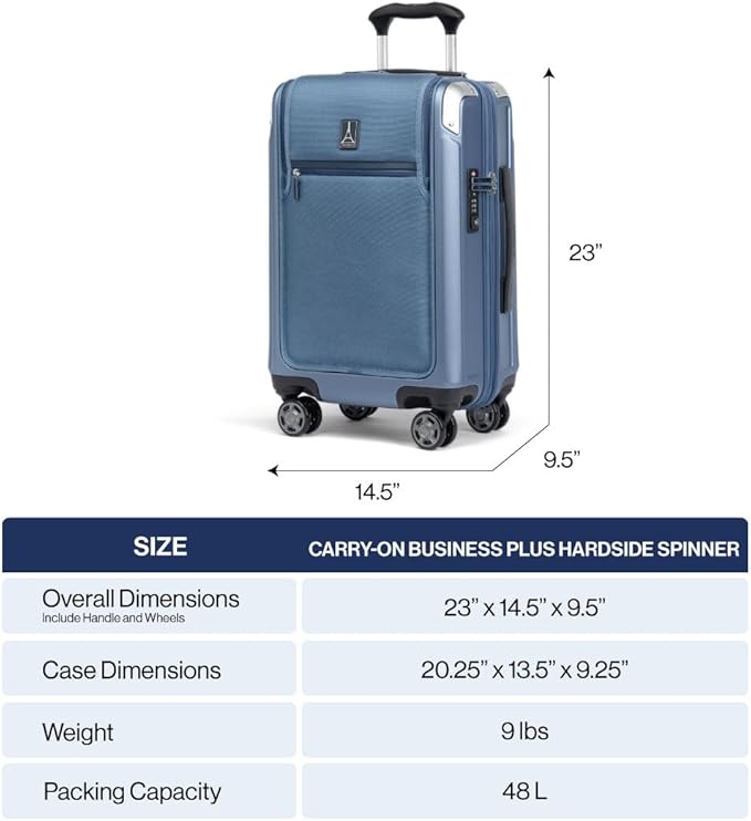 Travelpro Platinum Elite Hardside Expandable Carry on Luggage, 8 Wheel Spinner, TSA Lock, Hard Shell Polycarbonate Suitcase, Shadow Black, Carry on Laptop Pocket 21-Inch
