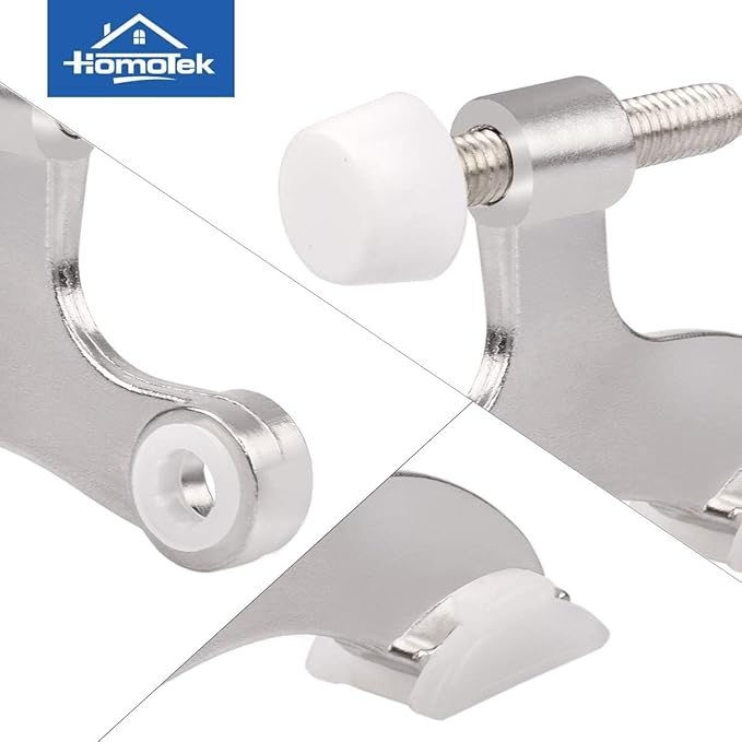 HOMOTEK 12 Pack Hinge Pin Satin Nickel Door Stopper,Adjustable Deluxe Heavy Duty Door Stopper 2-1/2"x1-3/4,with White Rubber Bumper Tips…