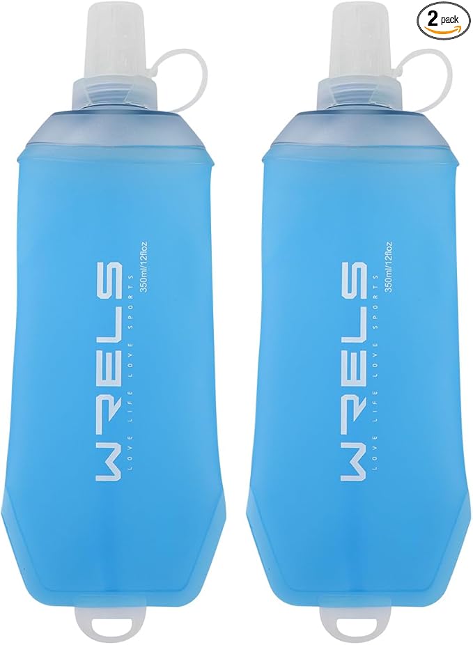 200ml/350ml/500ml Collapsible Soft Flask,BPA Free Folding Soft Water Bottle with Hanging Ring,Lightweight TPU Hydration Flask for Running Marathon Cycling Hiking(350ml-2 Packs)