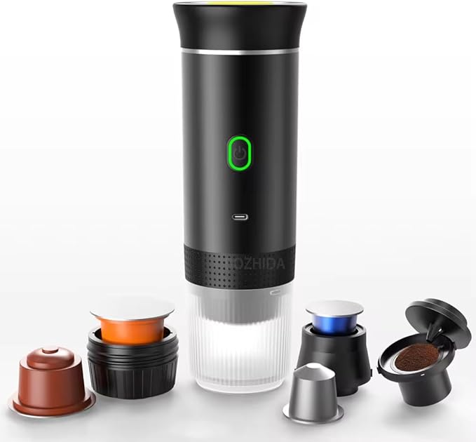 3-in-1 Portable Coffee Maker – Electric Espresso Machine for Travel – Compatible with Ground Coffee, NS & DG Capsules – USB-C Rechargeable Portable Espresso Maker (Black)