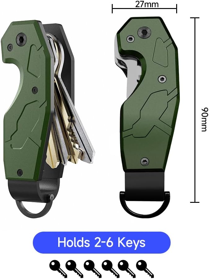 Zeeker Compact Key Organizer Keychain with Built-in Tools – Holds 1-6 Keys, Includes Bottle Opener, Hex Wrench, and Serrated Cutter – Minimalist Key Holder for Men and Women (Green)